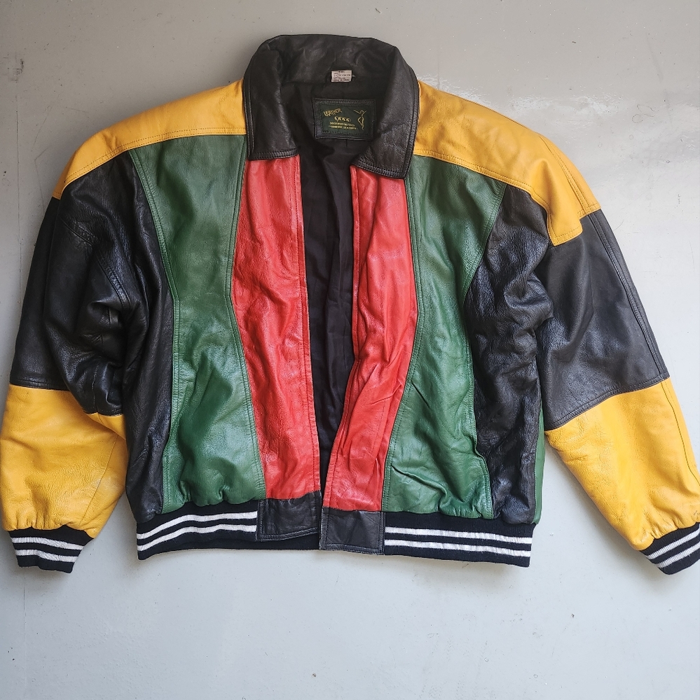 $85 Mens Multicolor Leather Jacket 100% Genuine Leather